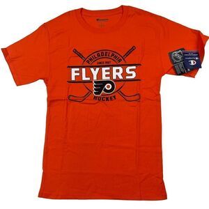 New Champion Men US S, XL Orange T-Shirt NHL Philadelphia Flyers Crewneck Tee 